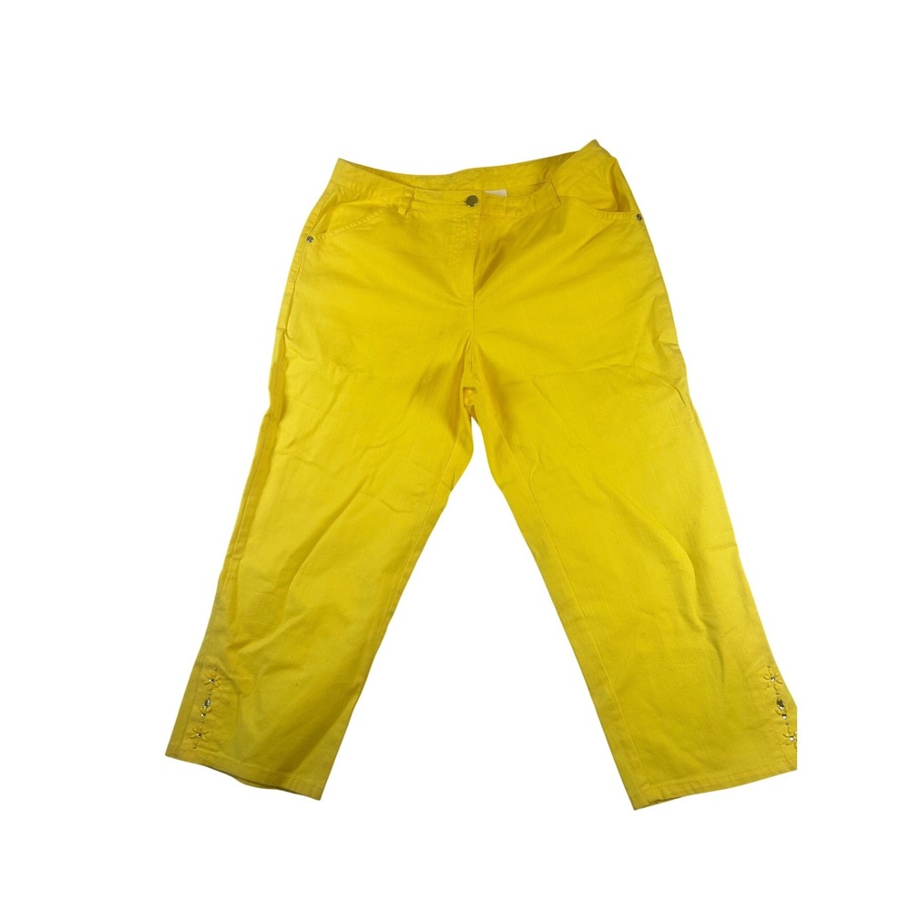 Hearts of Palm Womens Yellow Cropped Capri Stretch Pants Floral Size‎ 8